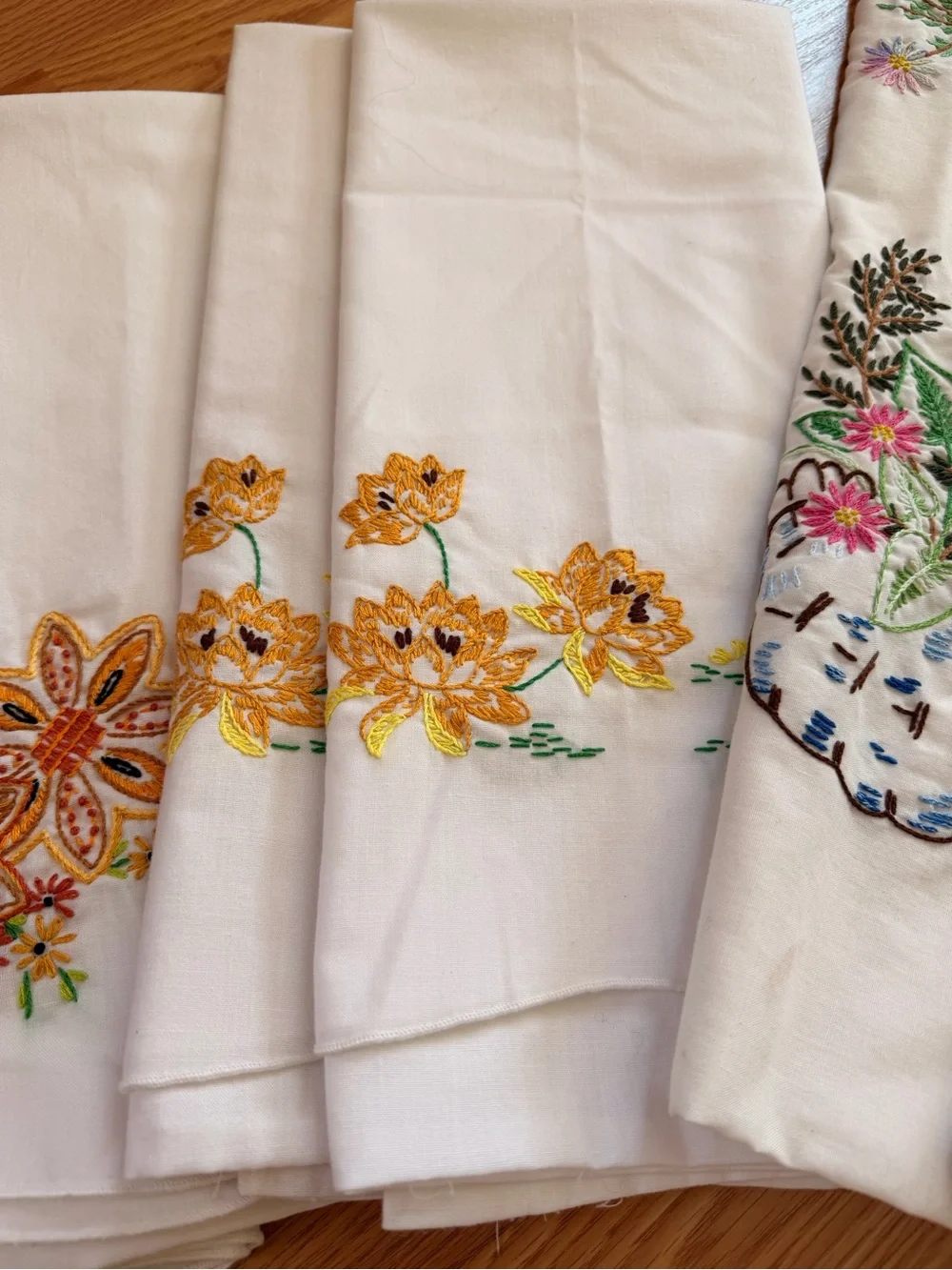 Vintage Embroidered Floral Pillowcases- White-set of 8